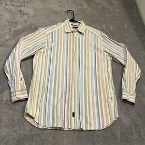 Zegna Sport Shirt Mens Large Pastel Stripe Button Down Long Sleeve Cotton Casual